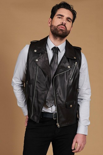 Chiodo gilet pelle nera - pelle,