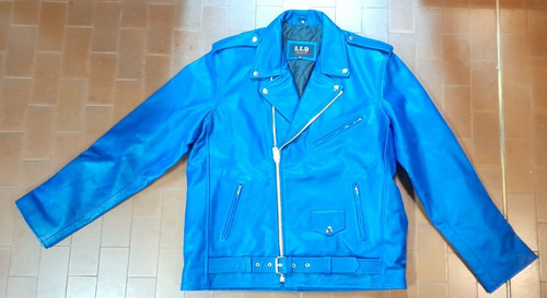 Giubbotto chiodo pelle blu - giubbotto,